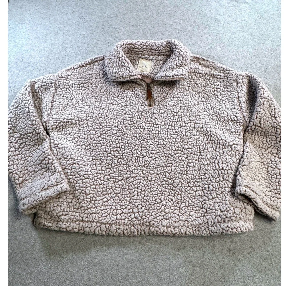 Thread & Supply Sherpa Pullover Womens XS Beige Quarter Zip‎ Teddy Fleece